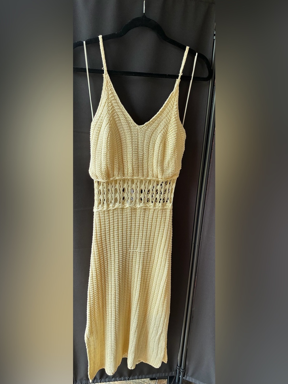 Line & Dot Olivia Crochet Knit Midi Dress Natural Cream Size Large L